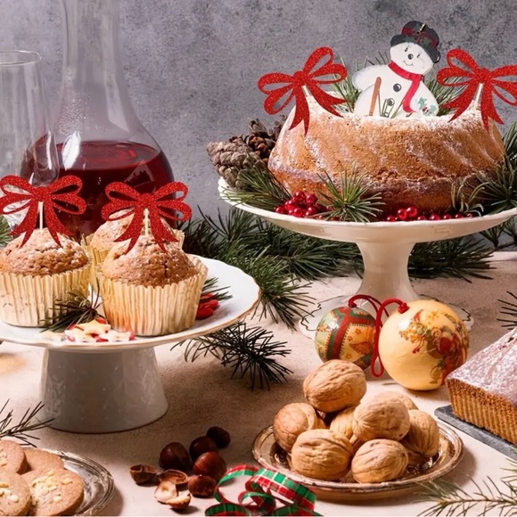 Set of 12 cupcake christmas red bow toppers - Picture 5 of 5